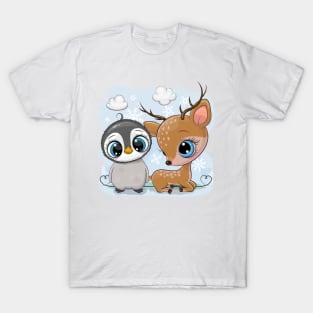 Cute Penguin and Deer T-Shirt